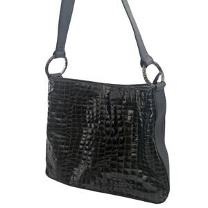 Brighton Cher Shoulder Bag Black Patent Croco Purse Minimalist Casual Travel